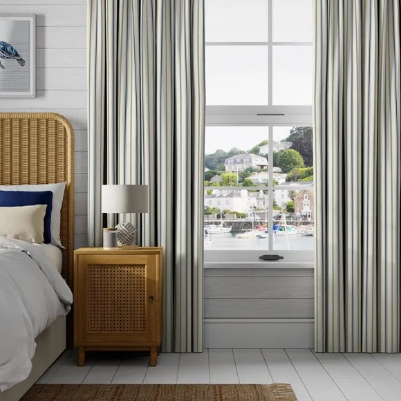 Striped Made to Measure Curtains - Navy, Cotton