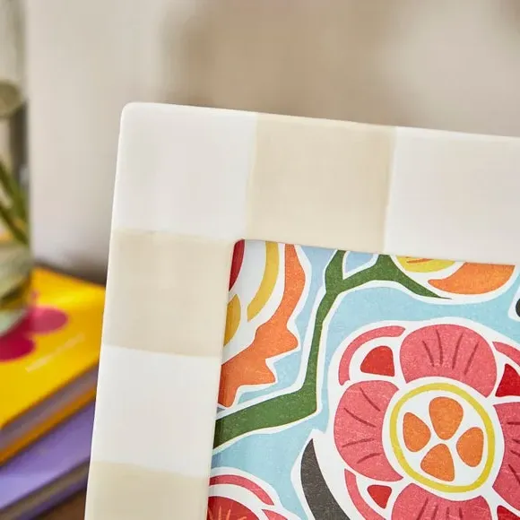 Striped Photo Frame - Cream, Ceramic
