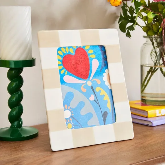 Striped Photo Frame - Cream, Ceramic
