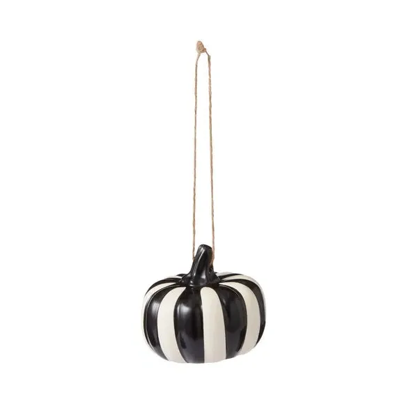 Striped Pumpkin Decoration - Black/White, Ceramic