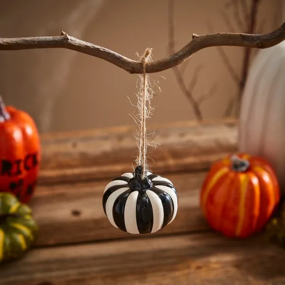 Striped Pumpkin Decoration - Black/White, Ceramic image