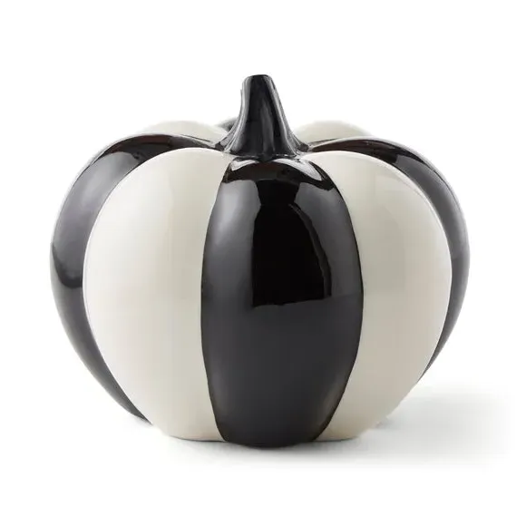 Striped Pumpkin Decoration - Black/White, Stoneware