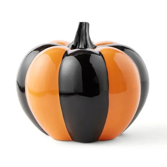 Striped Pumpkin Decoration - Orange, Stoneware