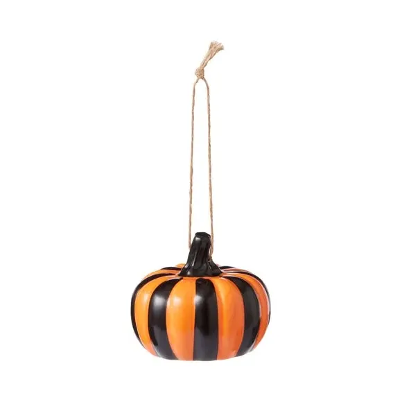 Striped Pumpkin Hanging Decoration - Orange, Ceramic