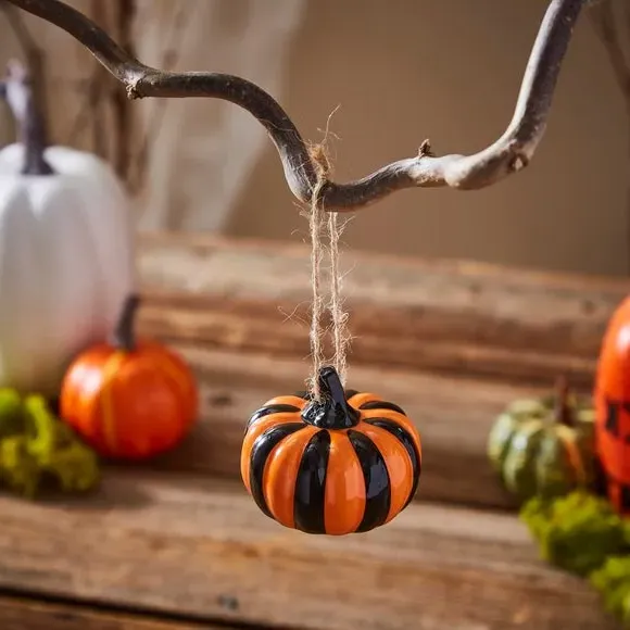 Striped Pumpkin Hanging Decoration - Orange, Ceramic image