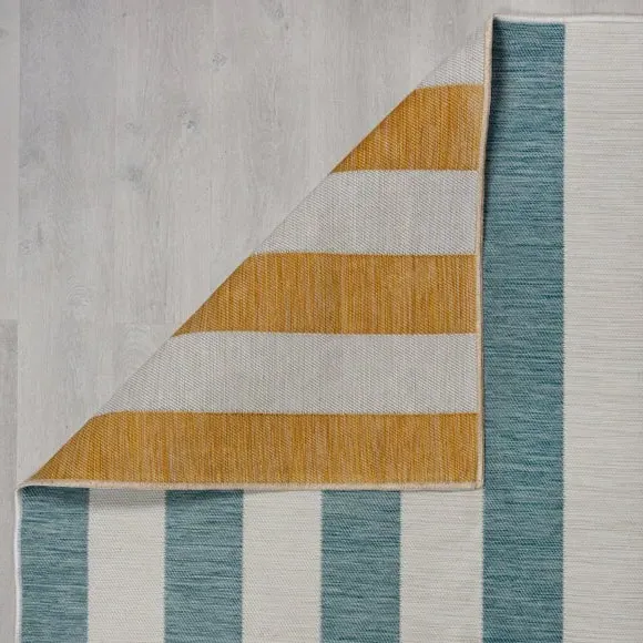 Striped Reversible Rug - Blue & Yellow