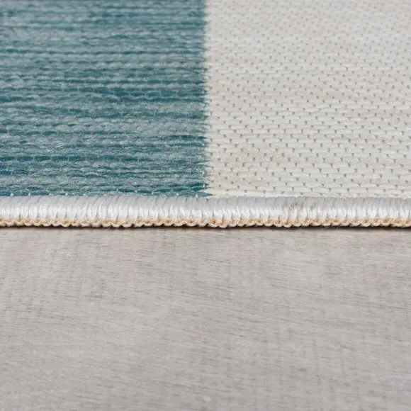 Striped Reversible Rug - Blue & Yellow