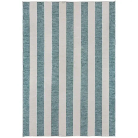 Striped Reversible Rug - Blue & Yellow