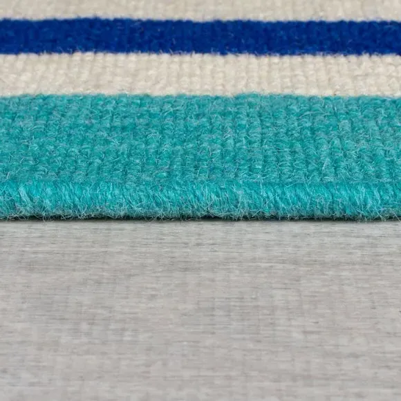 Striped Runner Rug Handmade - Blue, Wool
