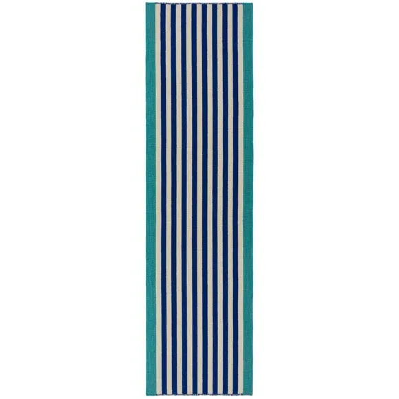 Striped Runner Rug Handmade - Blue, Wool