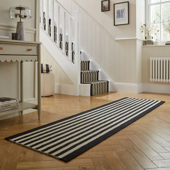 Striped Runner Rug Handmade - Monochrome, Wool