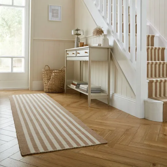 Striped Runner Rug Handmade - Natural, Wool