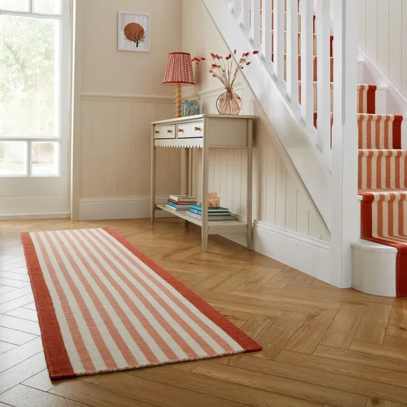 Striped Runner Rug Handmade - Pink, Wool