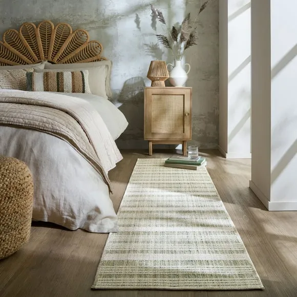 Striped Runner Rug Machine Washable - Green image