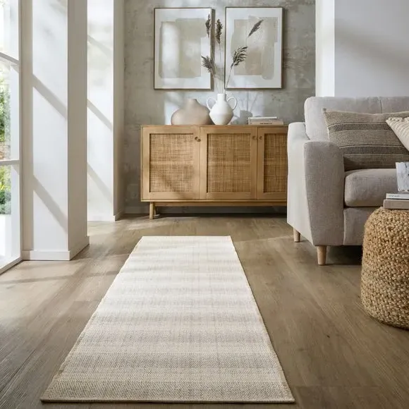 Striped Runner Rug Machine Washable - Natural