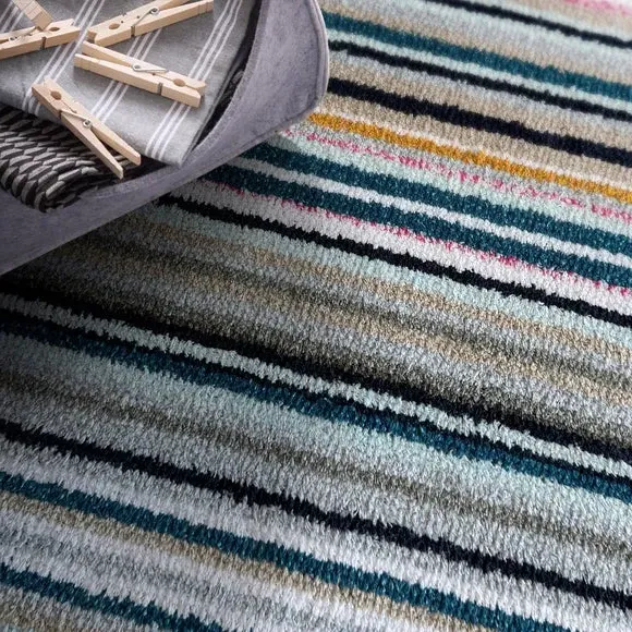Striped Runner Rug Washable - Blue, Cotton