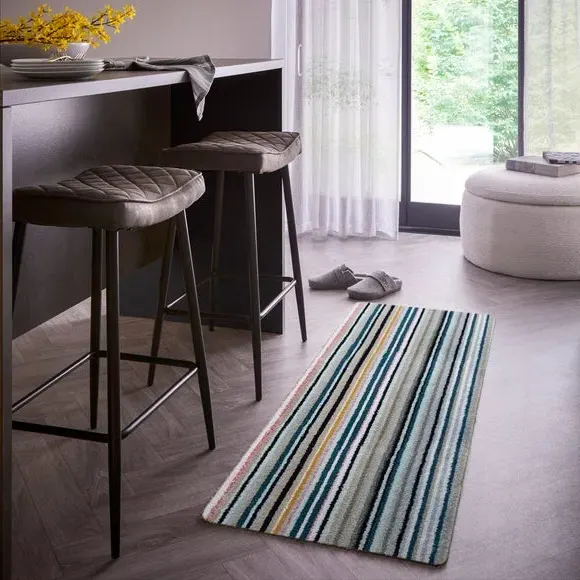 Striped Runner Rug Washable - Blue, Cotton image