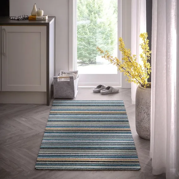 Striped Runner Rug Washable - Blue, Cotton