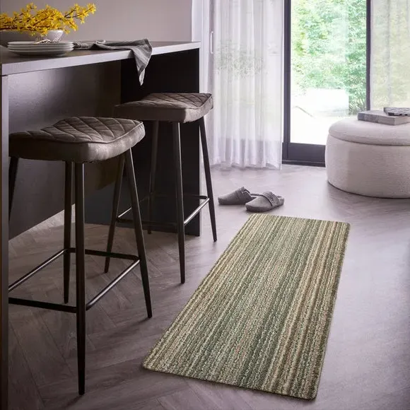 Striped Runner Rug Washable - Green, Cotton image