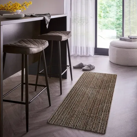 Striped Runner Rug Washable - Grey, Cotton