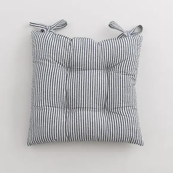 Striped Seat Pad with Ties - Navy, Cotton