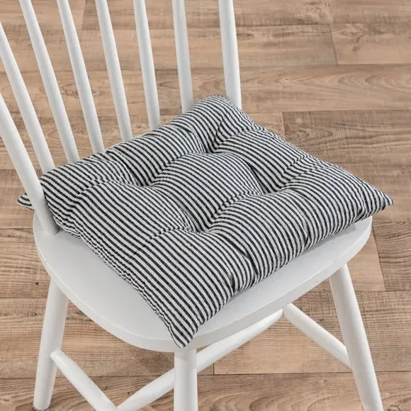 Striped Seat Pad with Ties - Navy, Cotton image