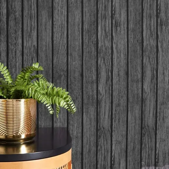 Striped Slat Panel Wallpaper - Black