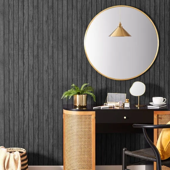 Striped Slat Panel Wallpaper - Black image