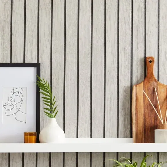 Striped Slat Panel Wallpaper - Grey