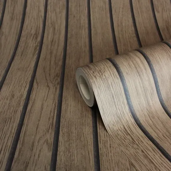 Striped Slat Panel Wallpaper - Walnut