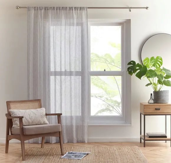 Striped Slot Top Voile Panel - Charcoal