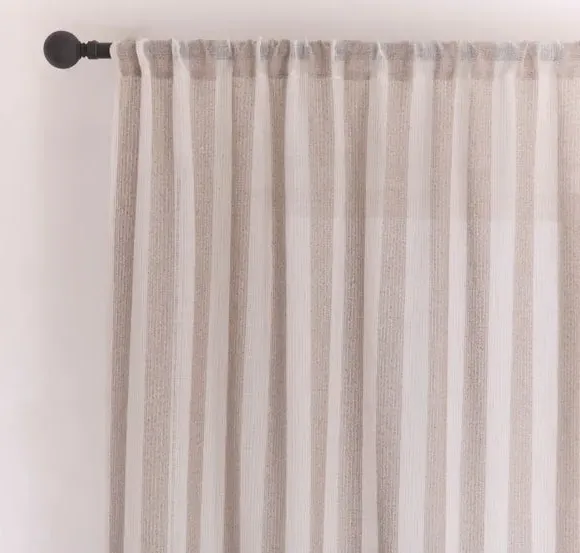 Striped Slot Top Voile Panel - Natural, Polyester image
