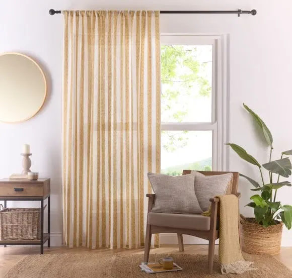Striped Slot Top Voile Panel - Ochre, Polyester