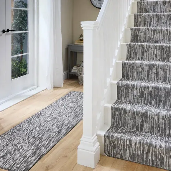Striped Stair Runner with Anti-Slip - Grey