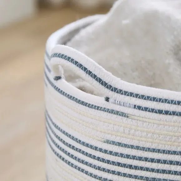 Striped Storage Basket - Blue, Cotton Rope