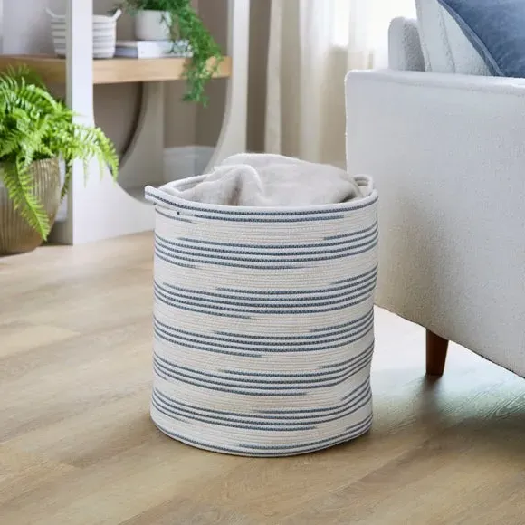Striped Storage Basket - Blue, Cotton Rope image