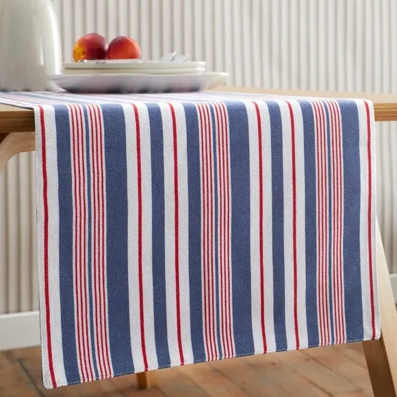 Striped Table Runner - Blue, Cotton