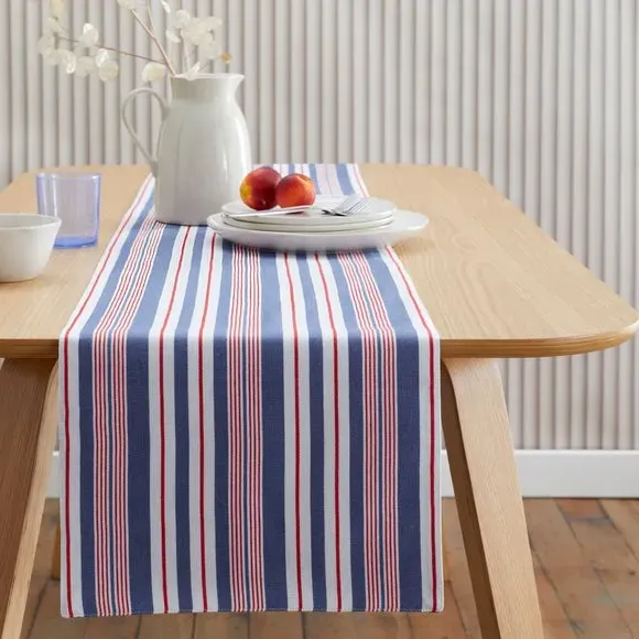 Striped Table Runner - Blue, Cotton