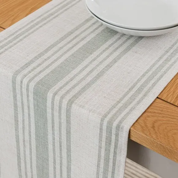 Striped Table Runner - Sage, Woven Fabric