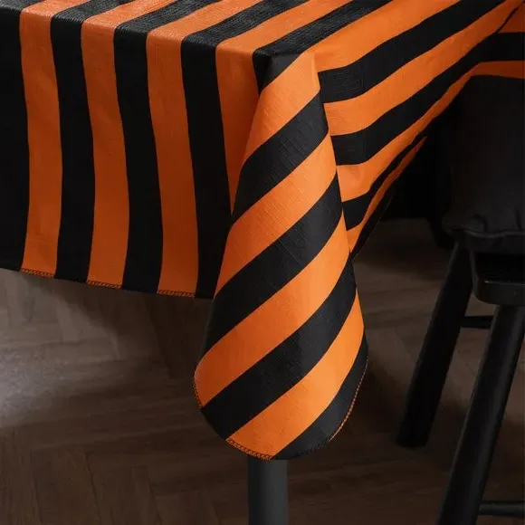 Striped Tablecloth Wipe Clean - Black, PEVA