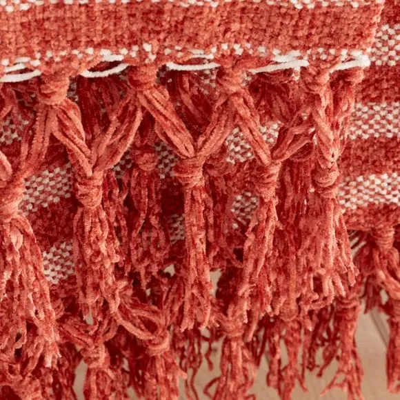 Striped Throw Blanket with Tassels - Terracotta