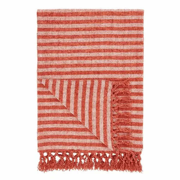 Striped Throw Blanket with Tassels - Terracotta
