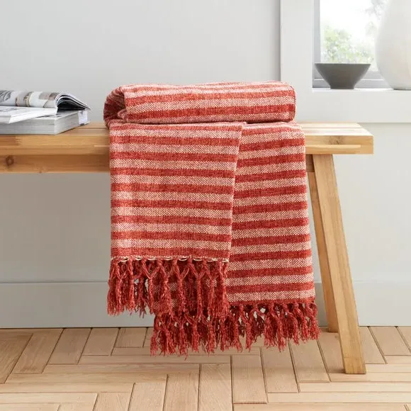 Striped Throw Blanket with Tassels - Terracotta image
