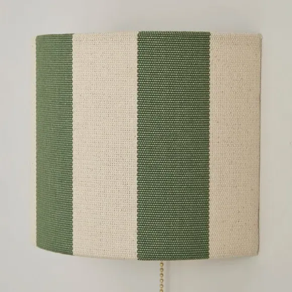 Striped Wall Light with Pull Cord - Green, Fabric