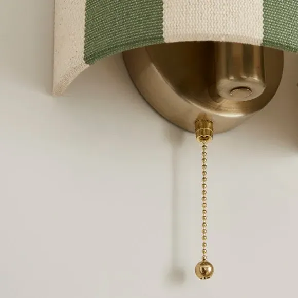 Striped Wall Light with Pull Cord - Green, Fabric