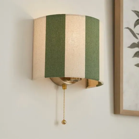 Striped Wall Light with Pull Cord - Green, Fabric image
