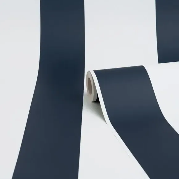 Striped Wallpaper with Smooth Finish - Navy