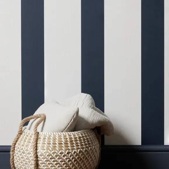 Striped Wallpaper with Smooth Finish - Navy