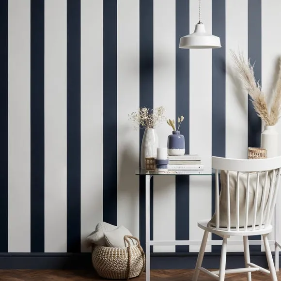 Striped Wallpaper with Smooth Finish - Navy