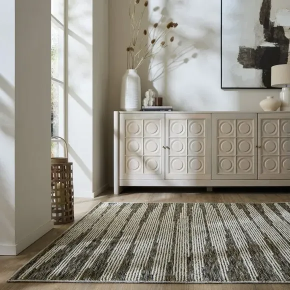 Striped Washable Rug - Natural, Polyester image